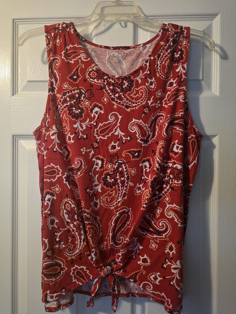 Kim Rogers Red Paisley Tie-Front Tank